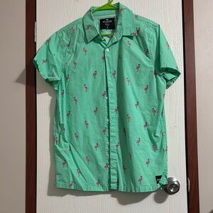 Hollister Green Casual Button Down Shirt Lightweight